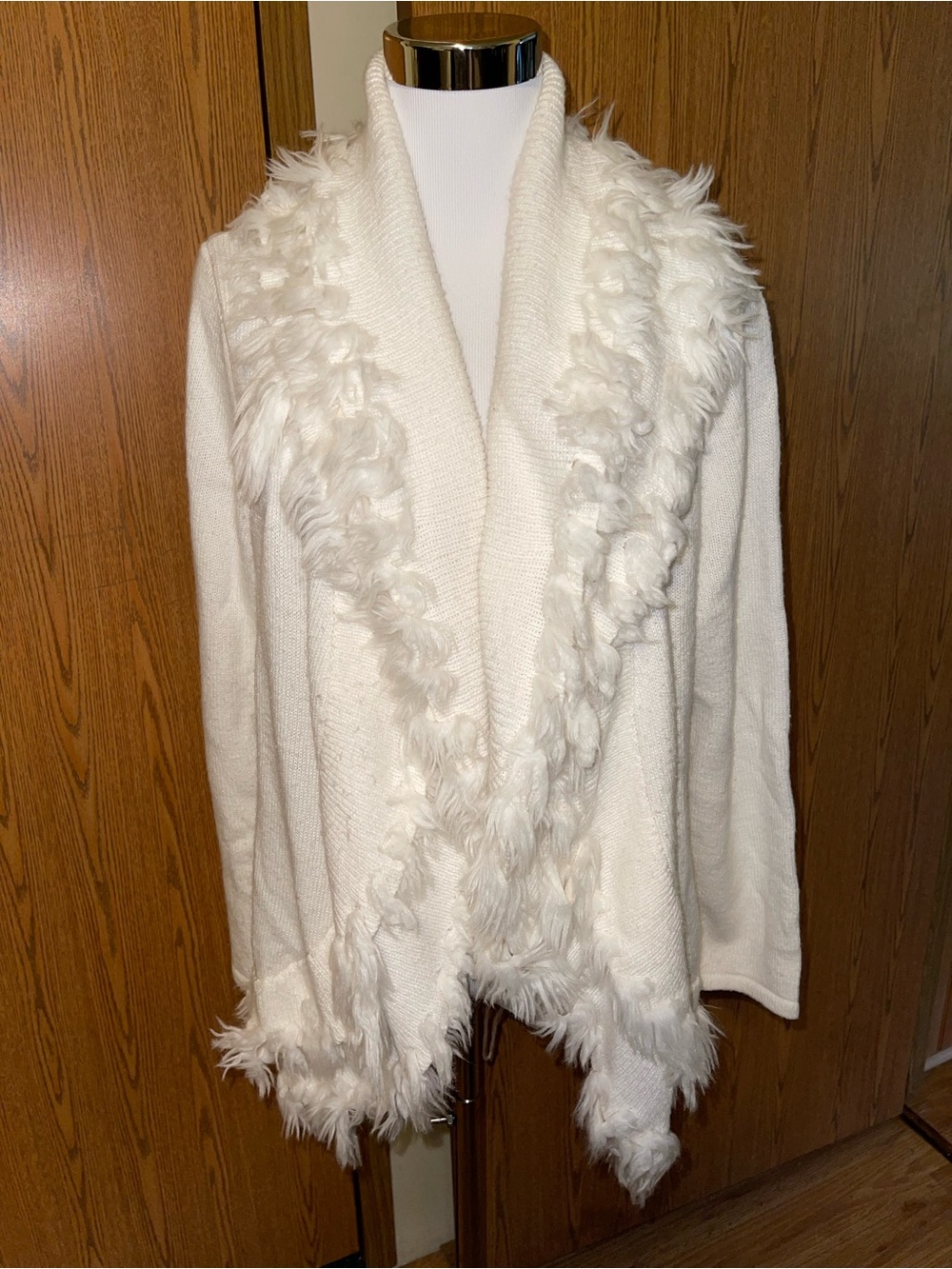 Alfani Cream Faux-Fur Trim Open-Front Cardigan
